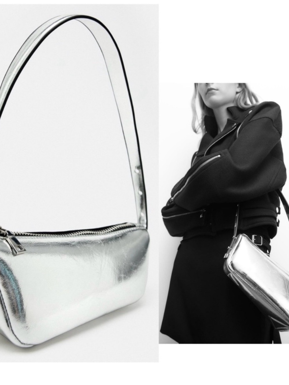 Zara Metallic Silver Shoulder Bag